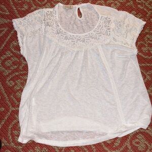 Women's White Lace Yoke Short Sleeve Blouse